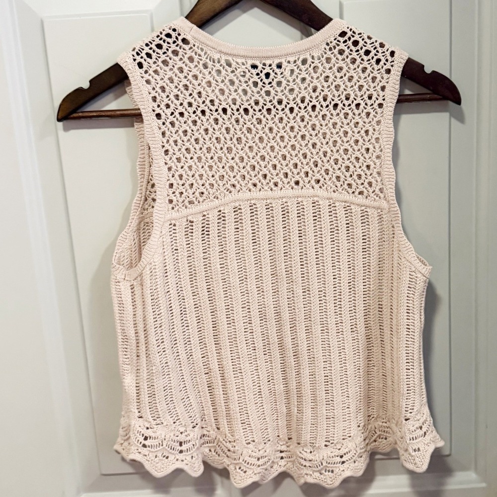 American Eagle Sweater Top Women Size S Cream Pointelle Knit Scalloped Hem Boho - Picture 6 of 7